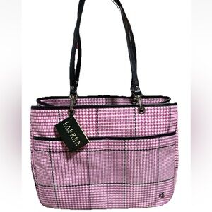 Lauren Ralph Lauren Pink Plaid Tote with Black Trim - NWT